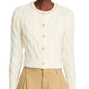 NWT Stellah Cable Knit Cardigan with Pearl Trim size Small